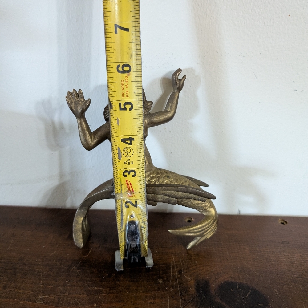 Brass Mermaid On A Wave Sculpture Decor Mid Century Modern MCM Art On Wave MCM - Picture 5 of 9